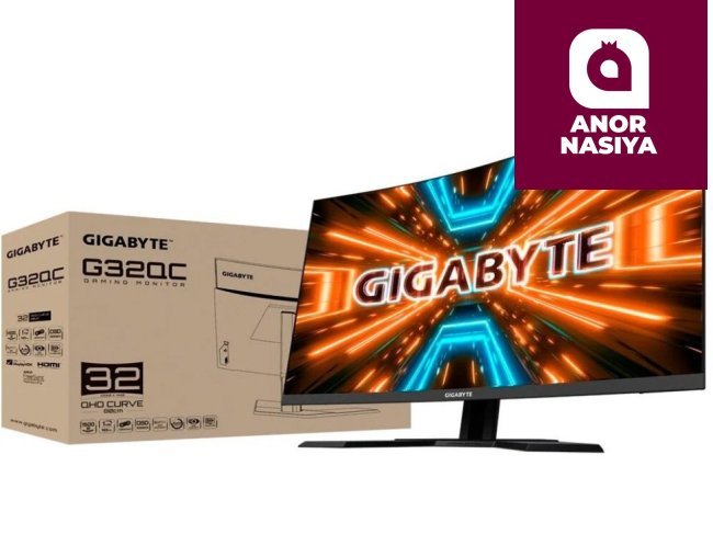 Купить монитор Gigabyte - 32" G32QC-EK Curved Gaming Monitor, VA, 165z, 1mc, QHD (2560x1440), 2K, HDMI, DisplayPort, KVM, USB, Black в Ташкенте