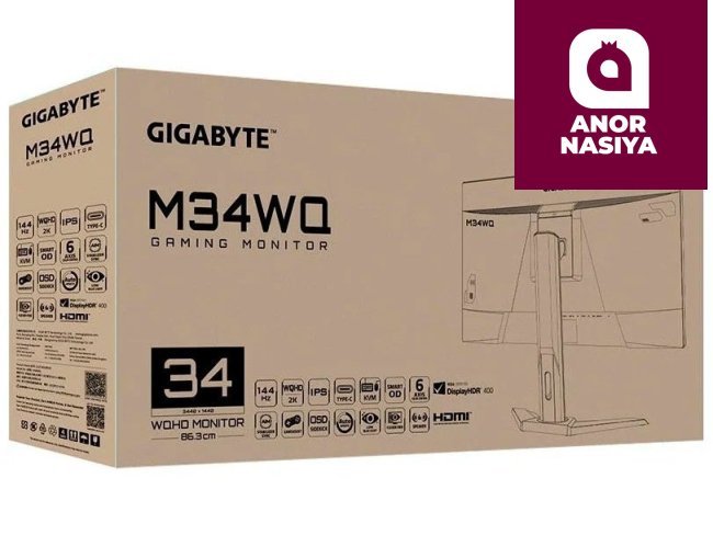 Купить монитор Gigabyte - 34" M34WQ-EK Gaming Monitor, IPS, 144z, 1mc, UHD (3440 х 1440), HDMI, DisplayPort, Type C, Black в Ташкенте